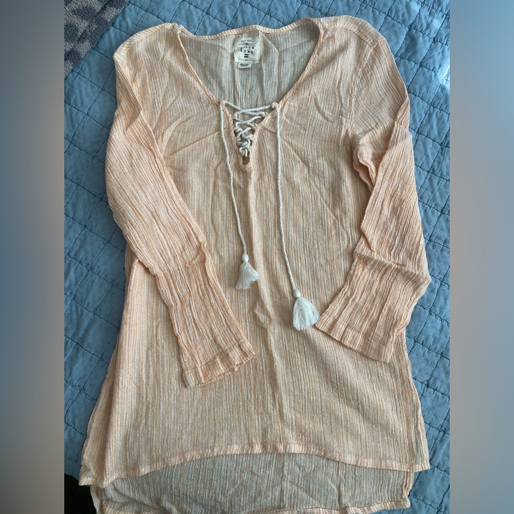 Billabong Peach & White Striped Gauze Beach Coverup